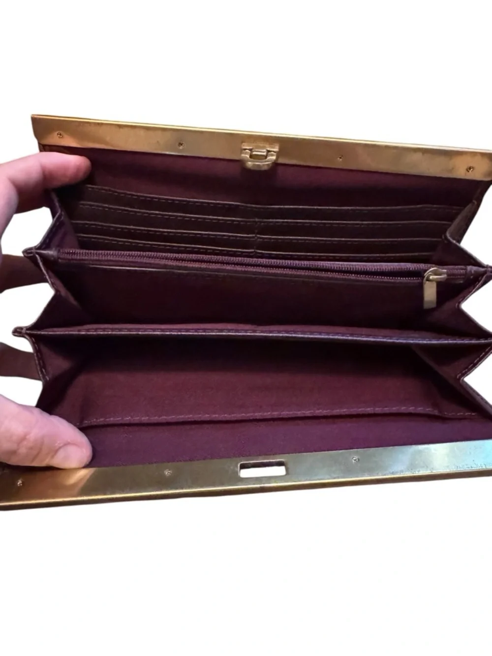 Fossil Burgundy Leather Clutch Wallet with Gold-Tone Frame
